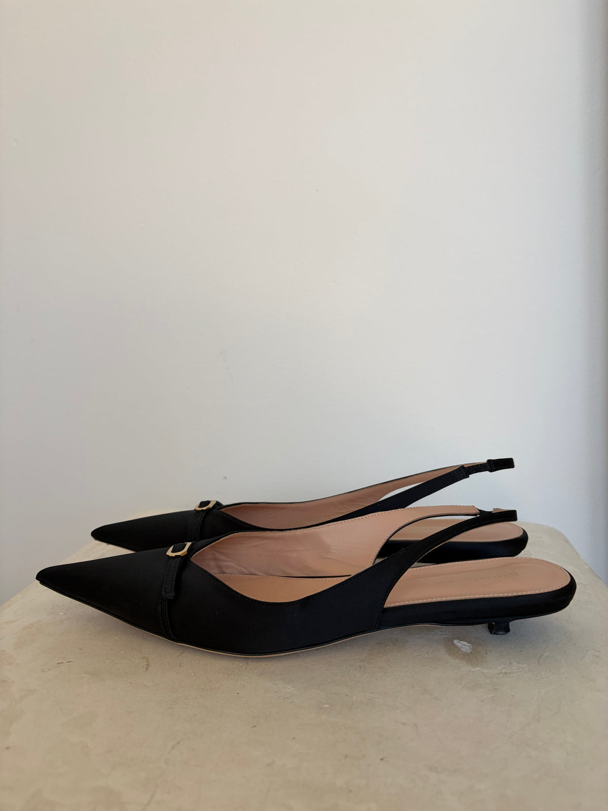 Scanlan Theodore Black Satin Kitten Heel Slingbacks, 40