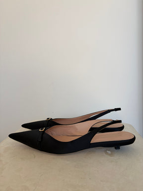 Scanlan Theodore Black Satin Kitten Heel Slingbacks, 40