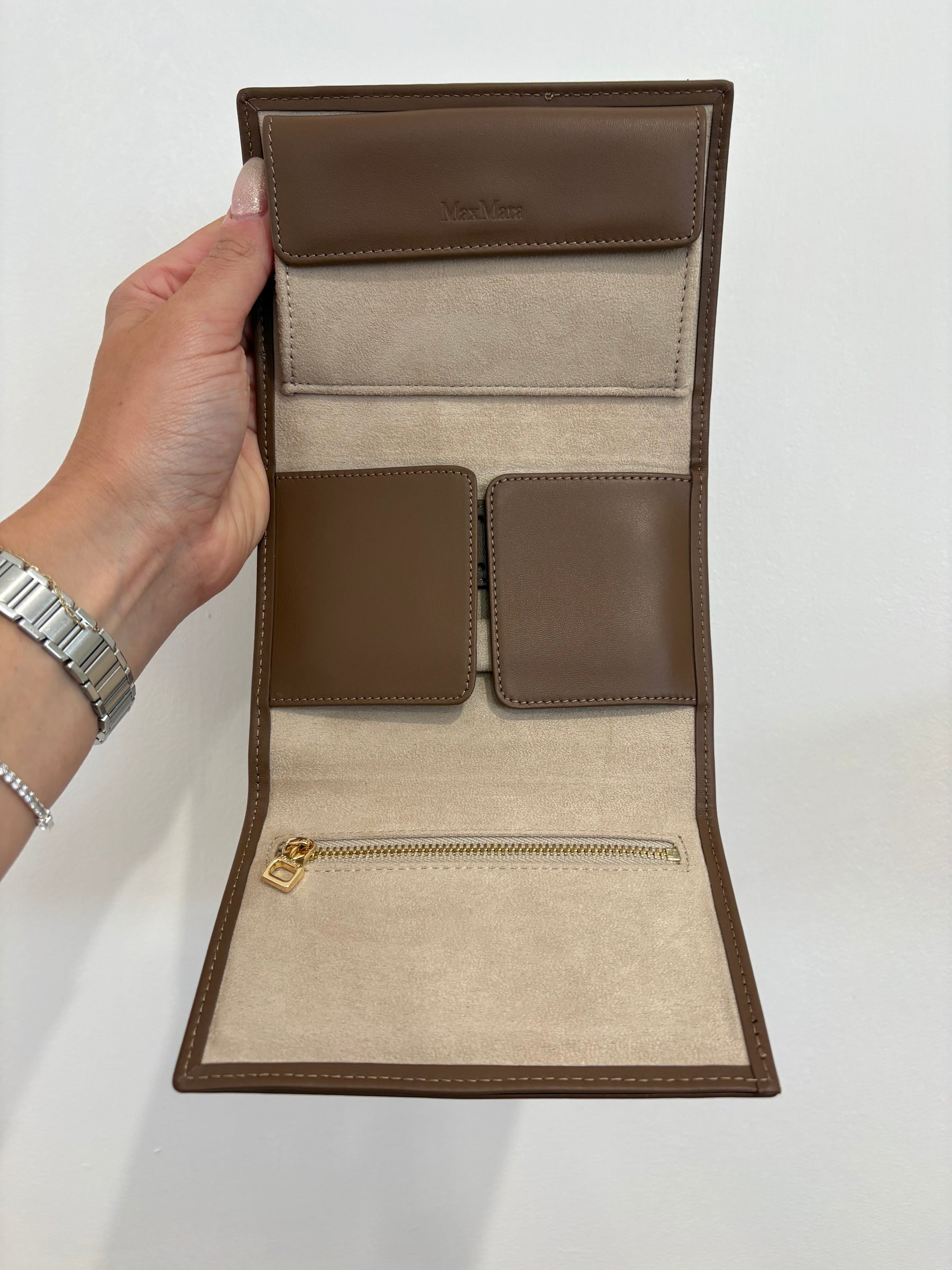 Max Mara Taupe Travel Jewellery Case