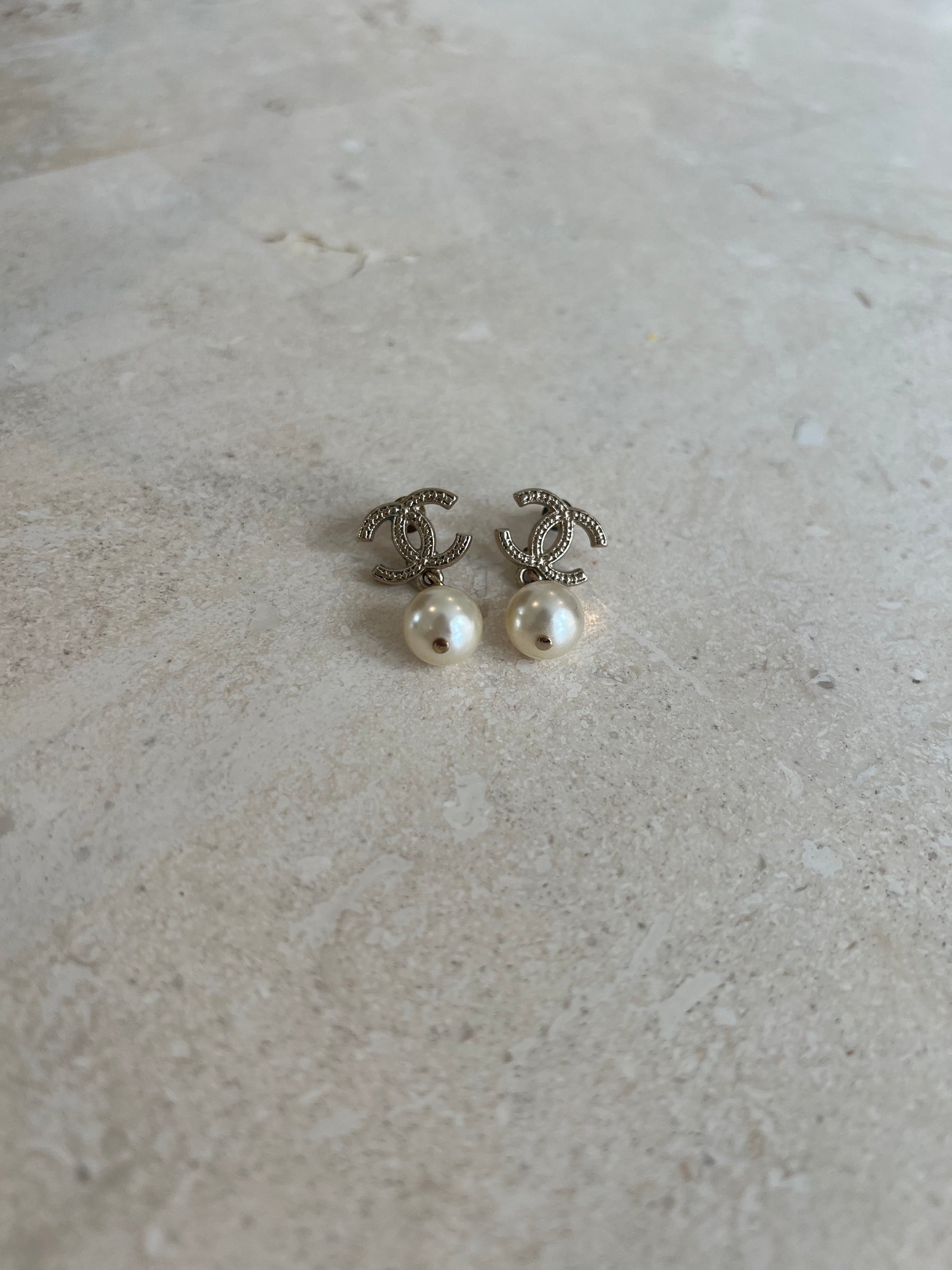 Chanel Pearl Drop Earrings Gold Tone Hardware