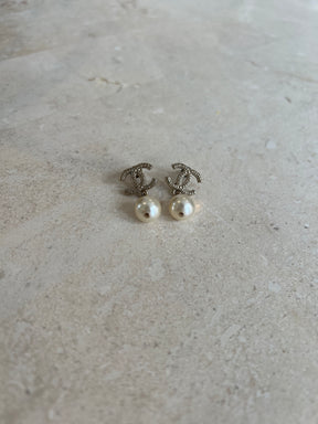 Chanel Pearl Drop Earrings Gold Tone Hardware
