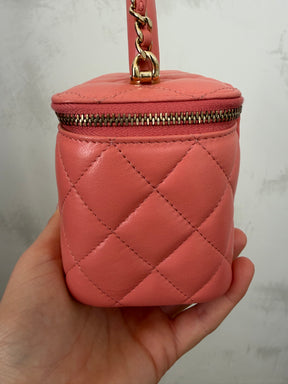 Chanel Coral Lambskin Leather Top Handle Vanity