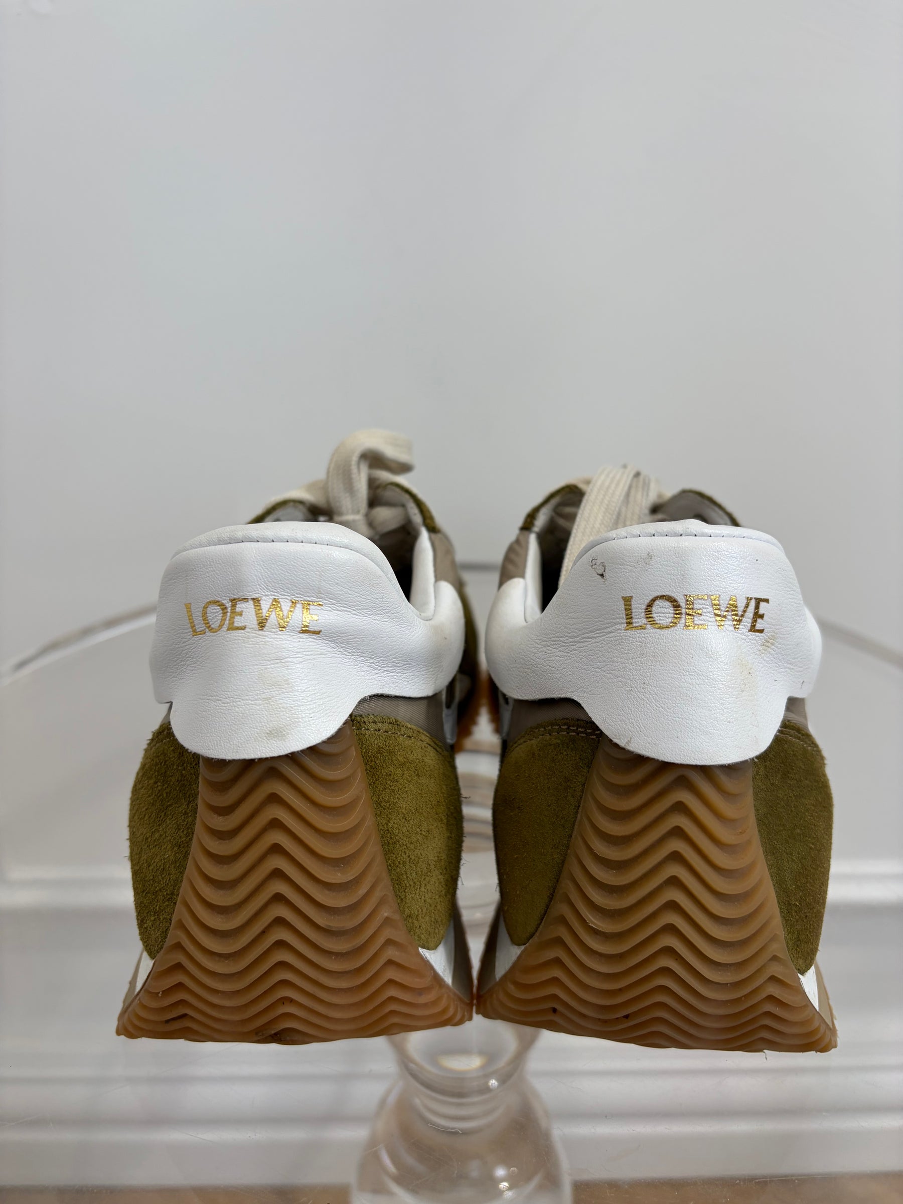 Loewe Khaki and White Nylon and Suede Flow Runner, 40