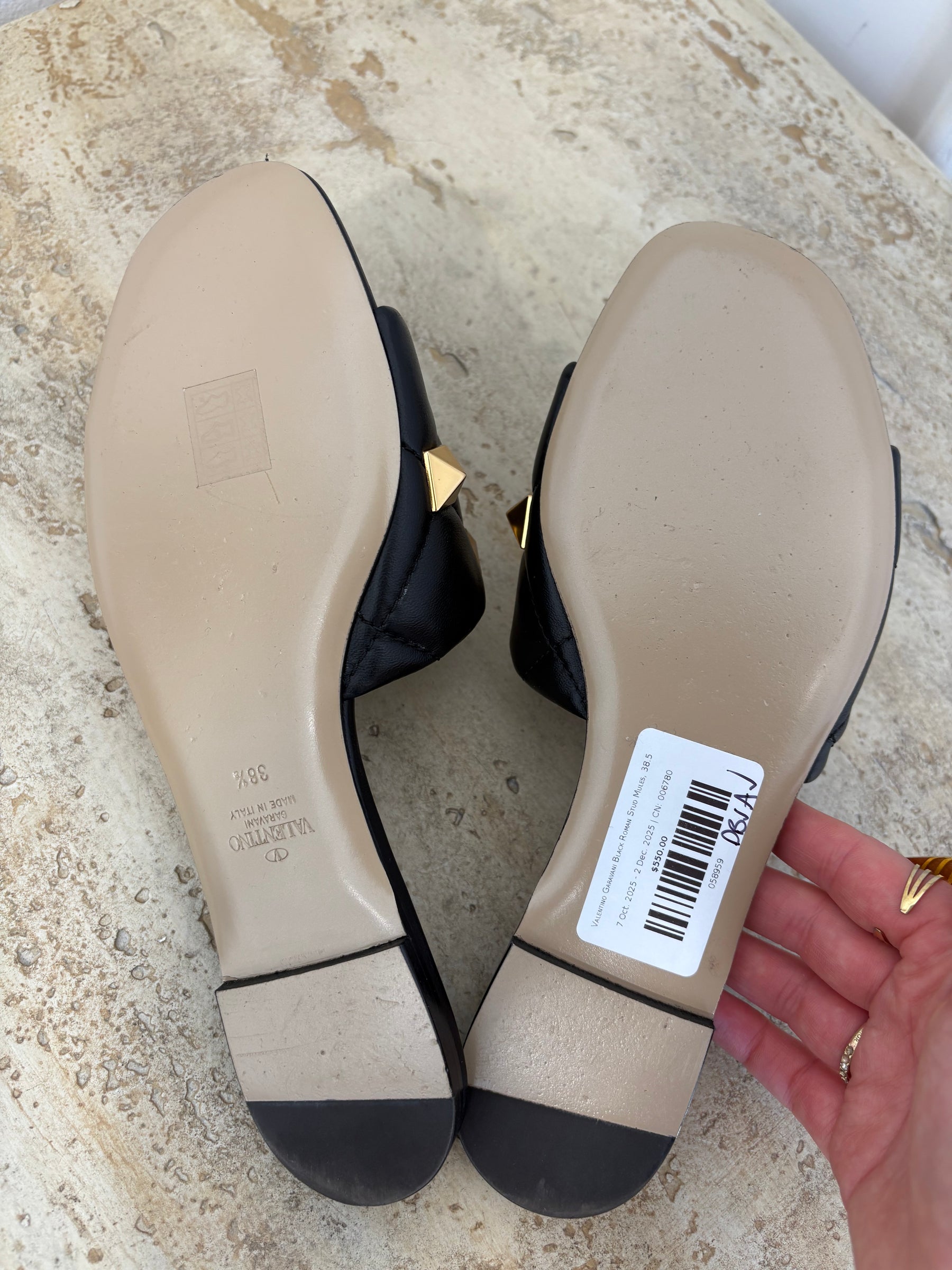 Valentino Garavani Black Roman Stud Mules, 38.5