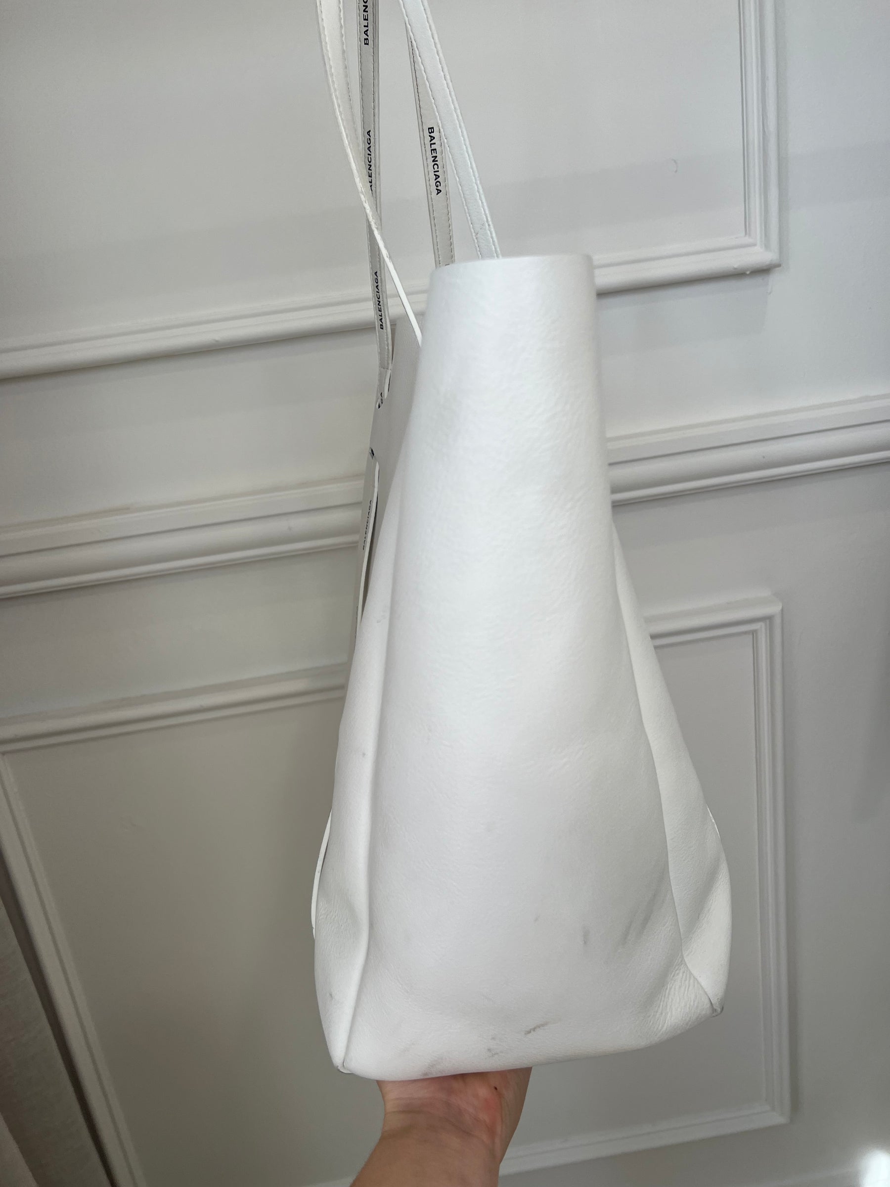 Balenciaga White Leather Logo Strap Tote