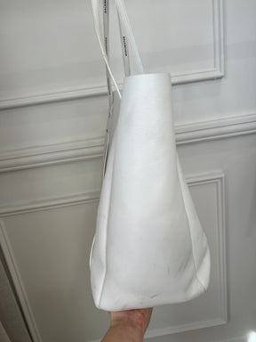 Balenciaga White Leather Logo Strap Tote