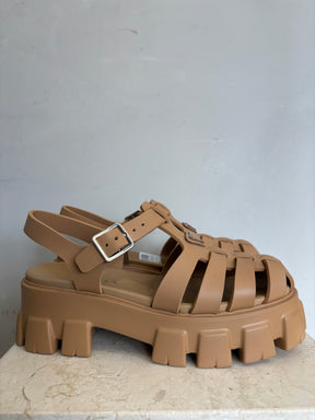 Prada Monolith 55mm Platform Leather Rubber Sandal, 40