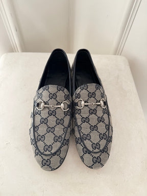 Gucci Blue and Beige Monogram Jordaan Loafer, 38