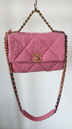 Chanel Pink Tweed Boucle Small 19 Bag