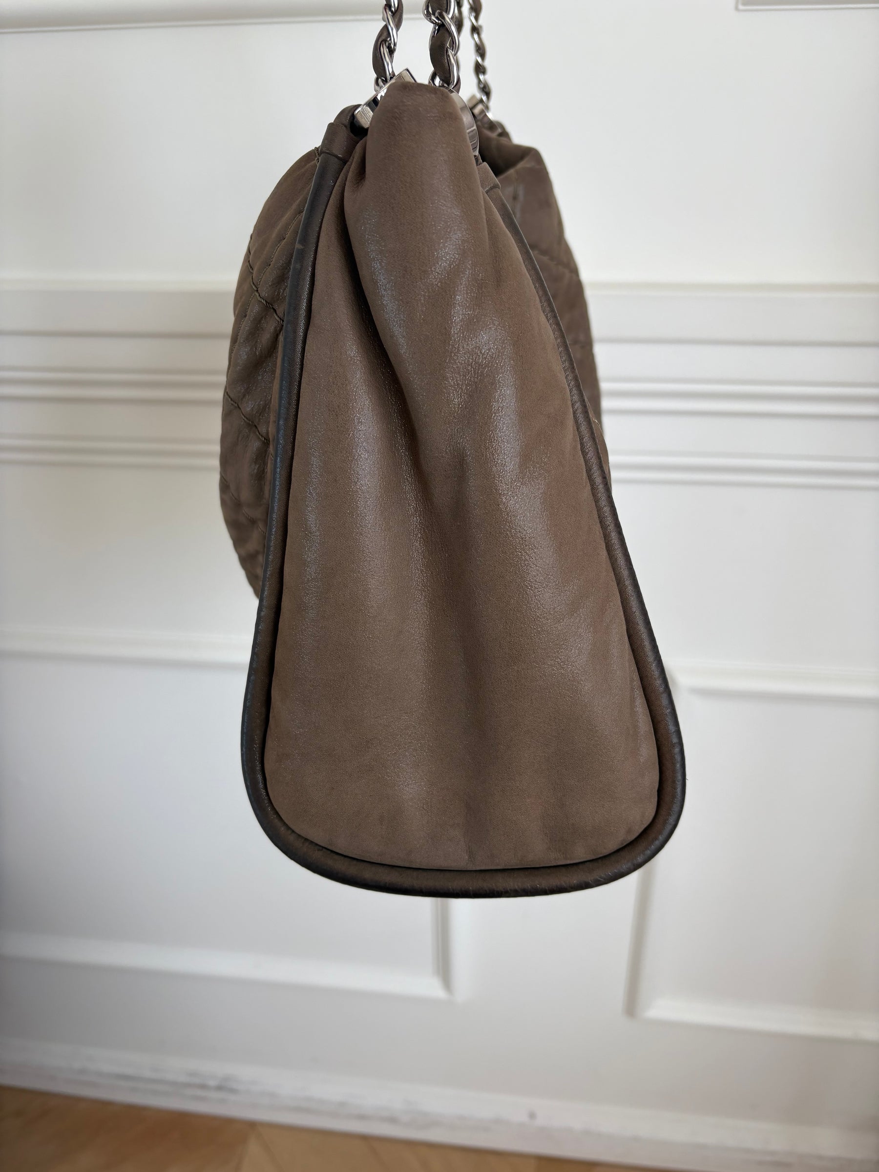 Chanel Taupe Coated Quilted Shoulder Tote