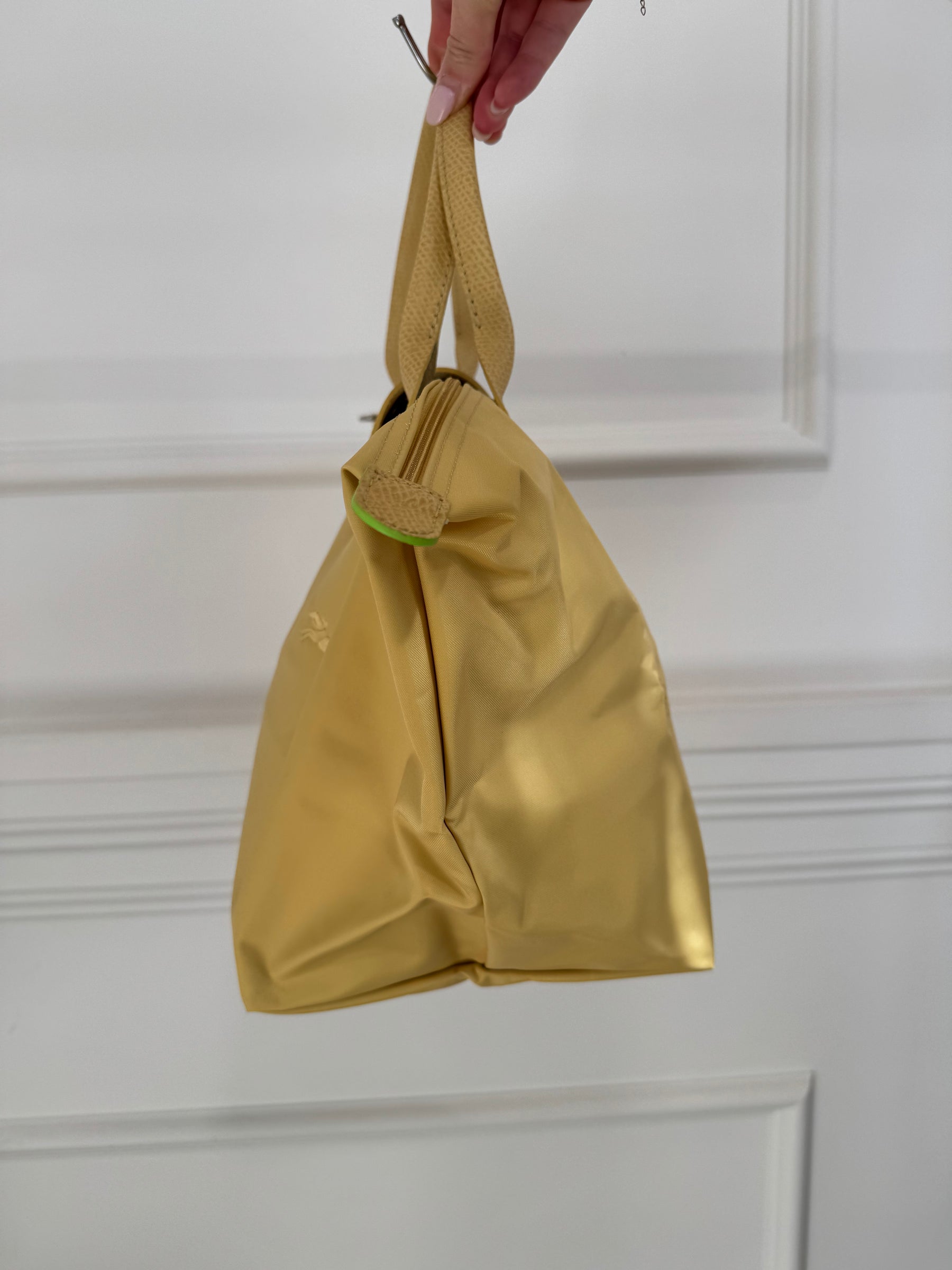 Longchamp Yellow Leather and Nylon Pliage Tote