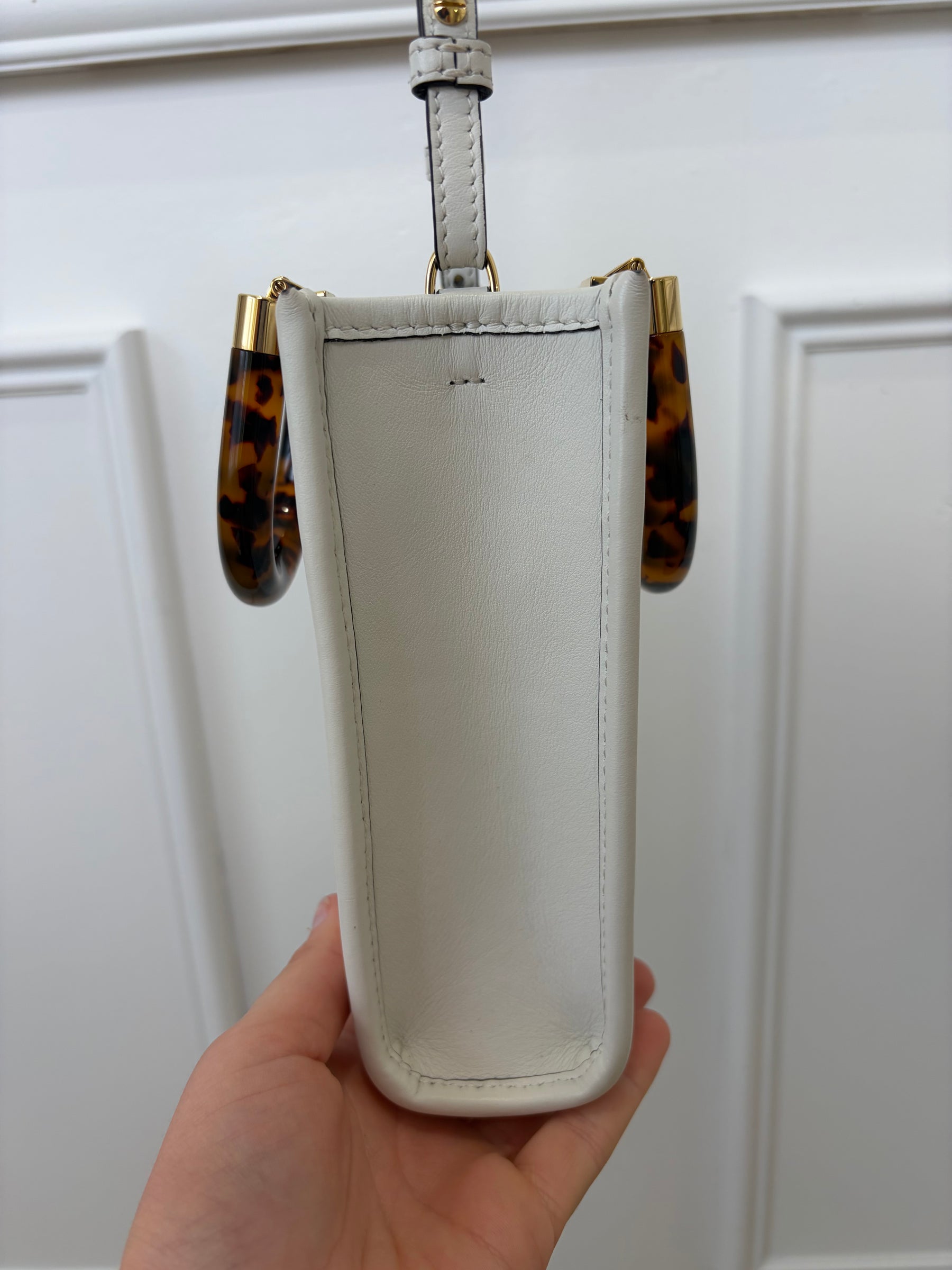 Fendi White De-bossed Monogram Leather Mini Sunshine Shopper Tote