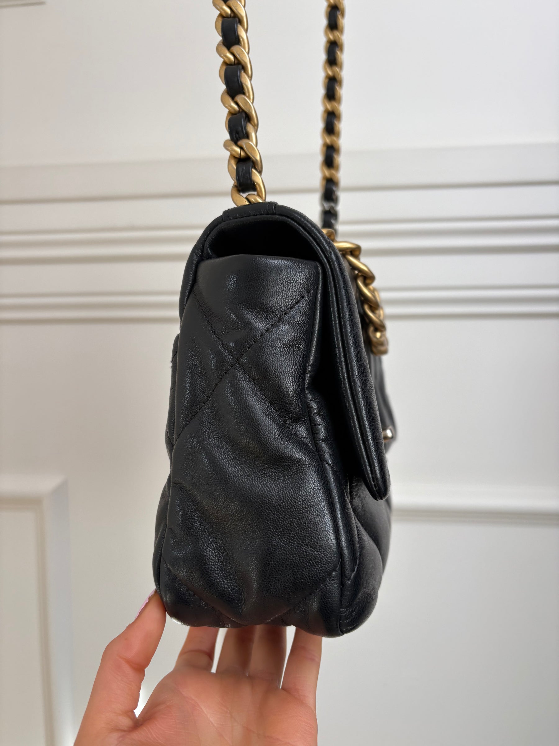 Chanel Black Leather Quilted 19 Bag