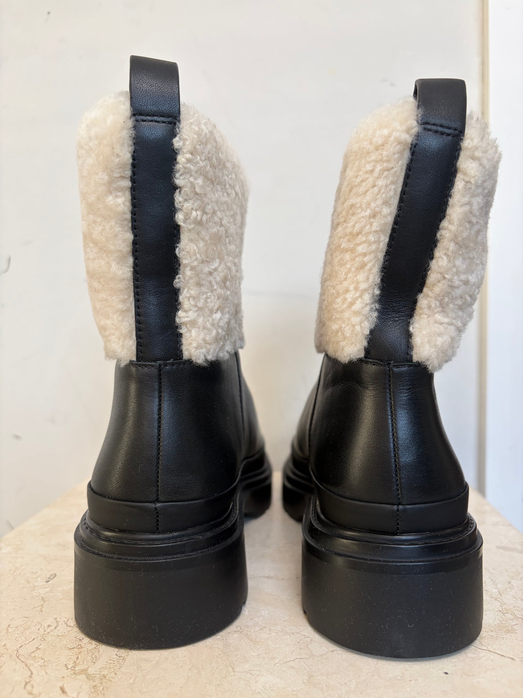 Vince Black Ankle Boots With Wool Trim, 36.5