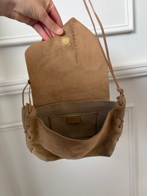 Gucci Beige Suede Heart Whipstitch Shoulder Bag