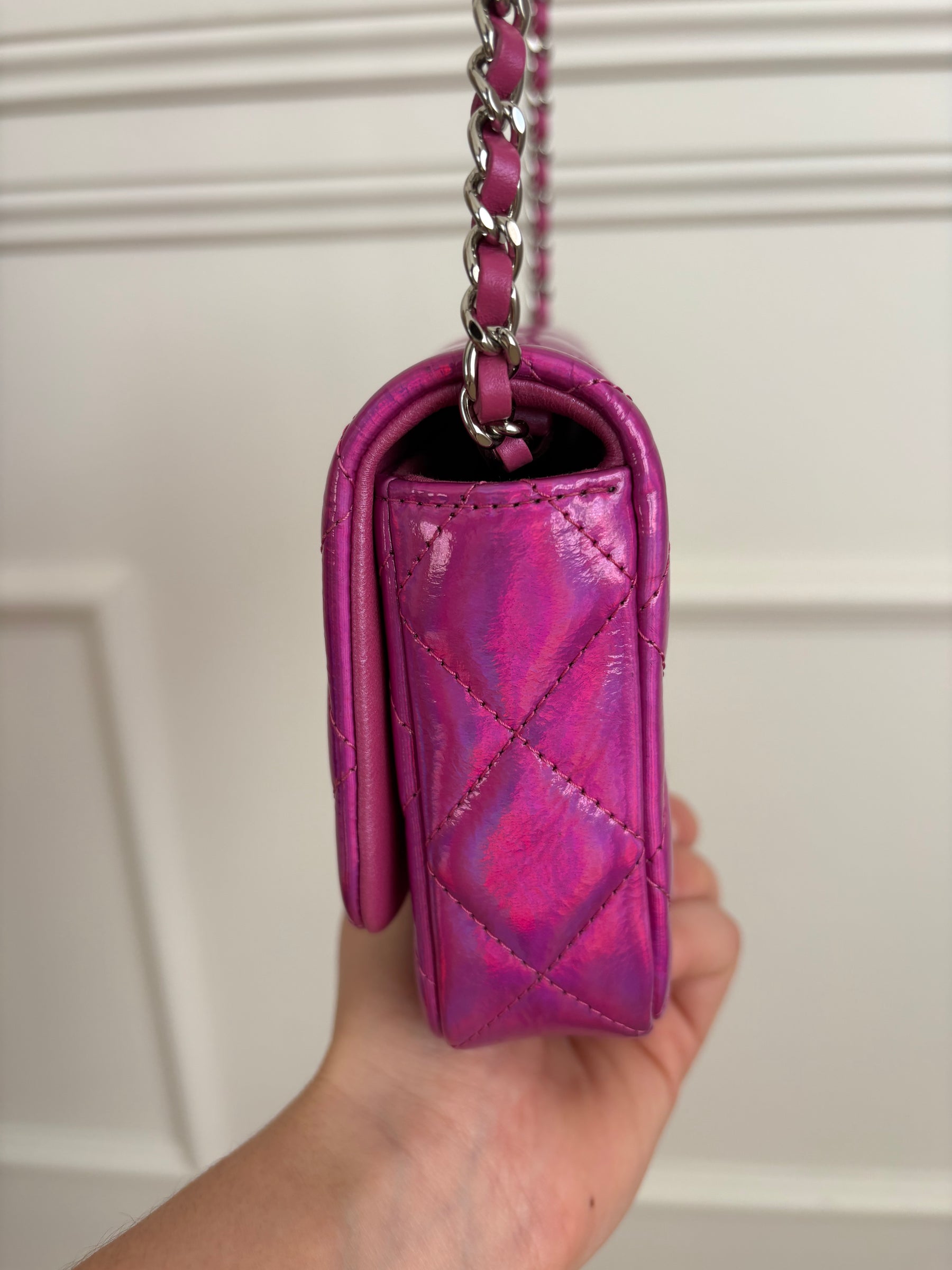Chanel Pink Holographic Leather Rectangular Flap Bag