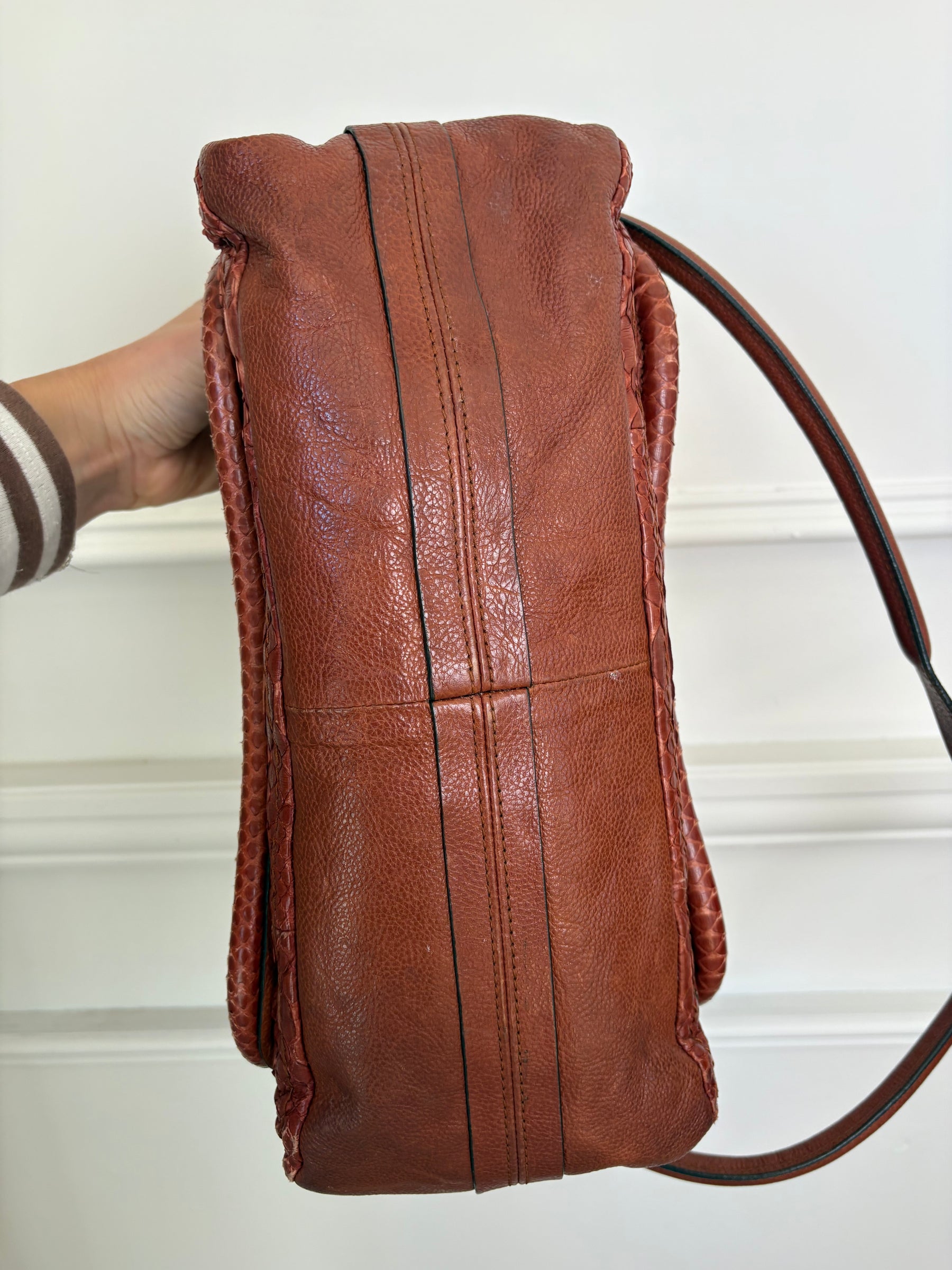 Chloé Chestnut Python and Leather Paraty Tote Bag