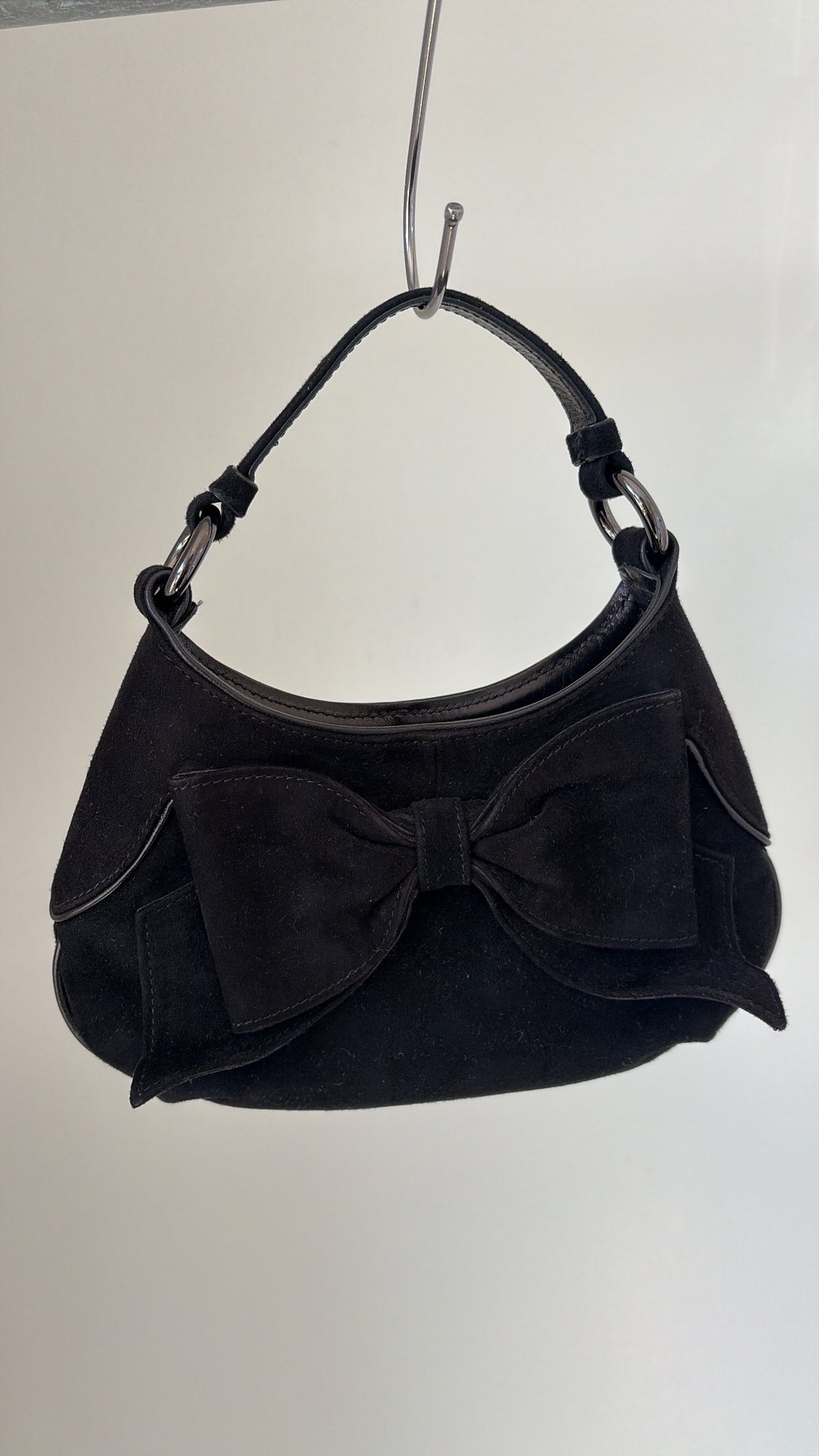 Moschino Black Suede Bow Front Mini Bag
