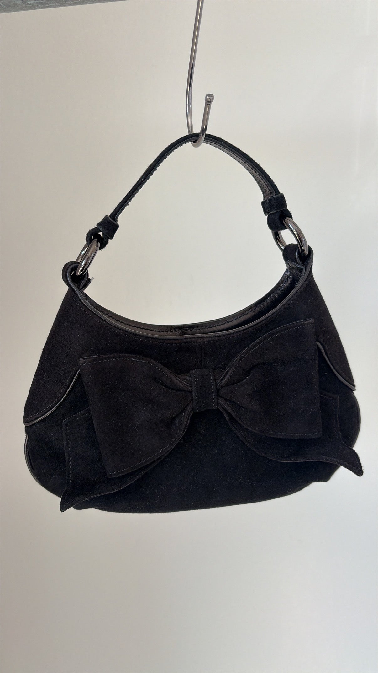 Moschino Black Suede Bow Front Mini Bag