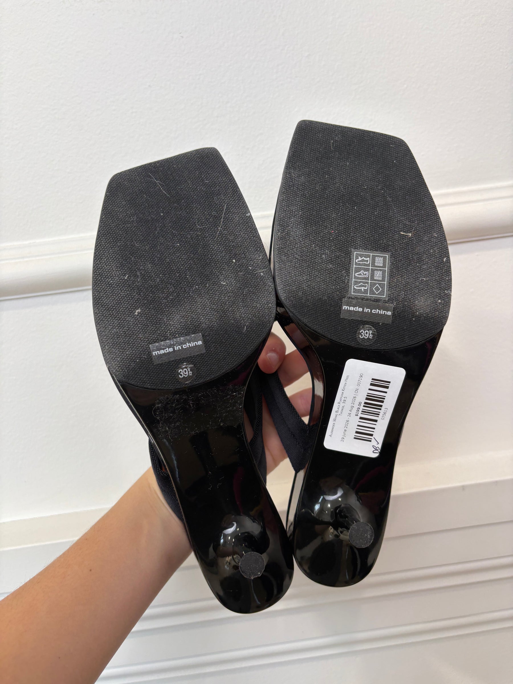 Alexander Wang Black Platform Kitten Heel Thongs, 39.5