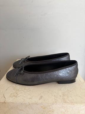 Chanel Leather Ballet Flats Dark Grey Metallic, 38C