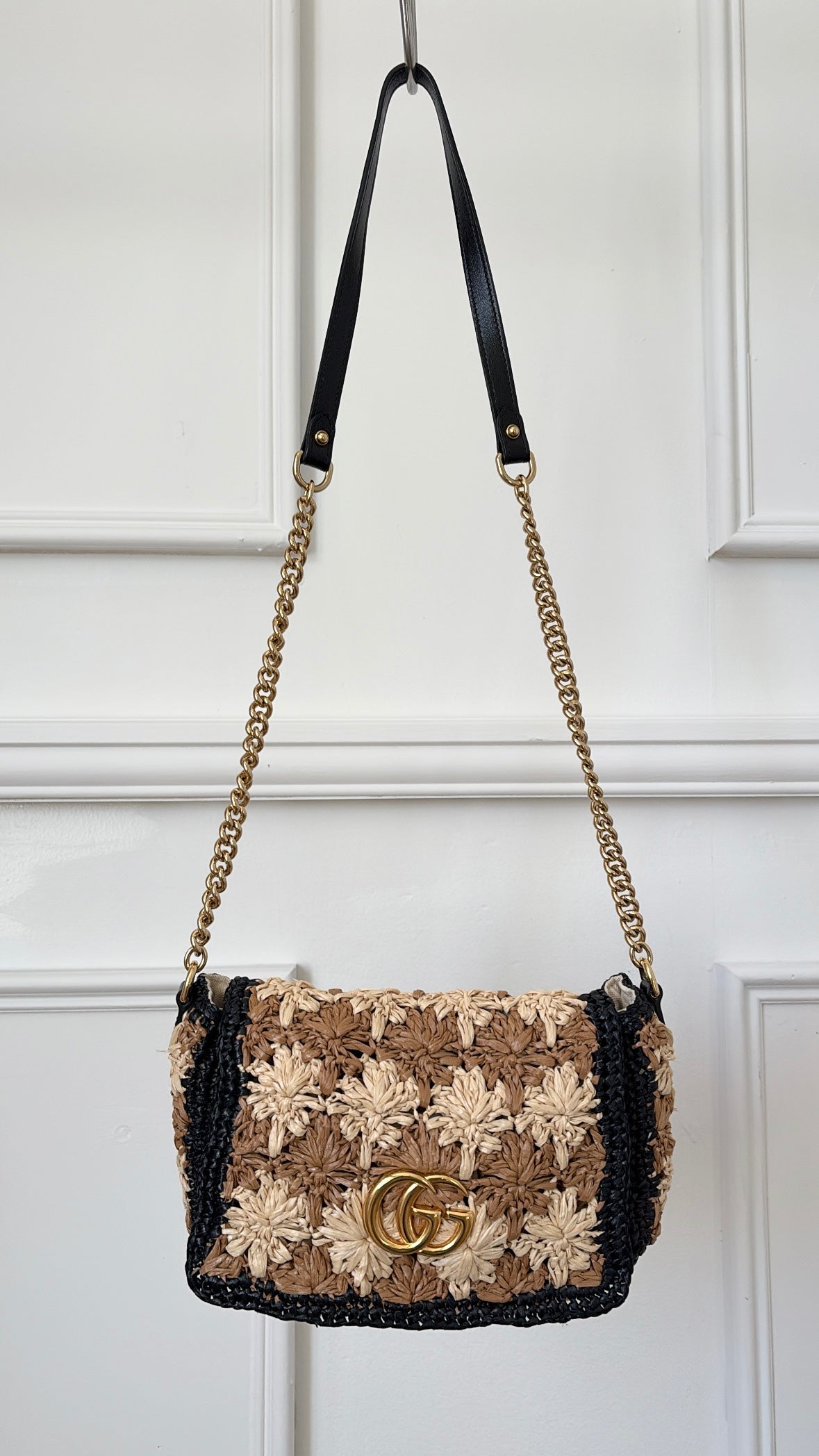 Gucci GG Marmont Raffia Shoulder Bag