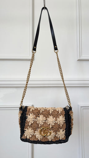 Gucci GG Marmont Raffia Shoulder Bag