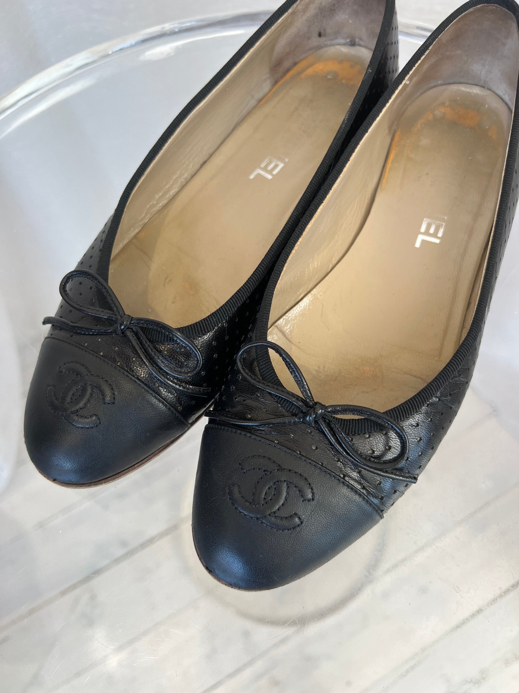 Chanel Black Perforated Ballet Flats, 39