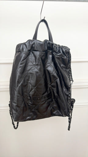 Chanel So Black Lambskin Leather 22 Backpack