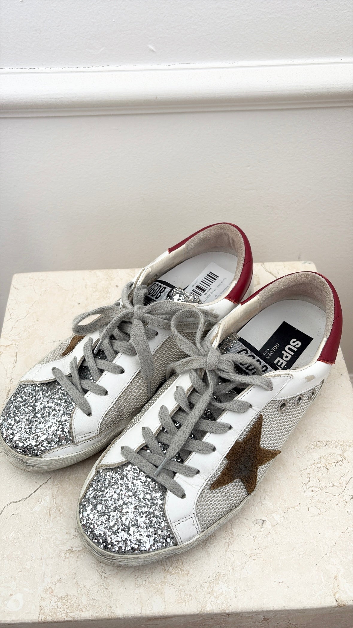 Golden Goose White Glitter Superstar Sneakers, 37