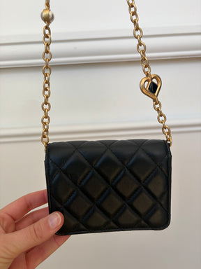 Chanel Black Lambskin Leather Mini Flap With Enamel Detail Chain