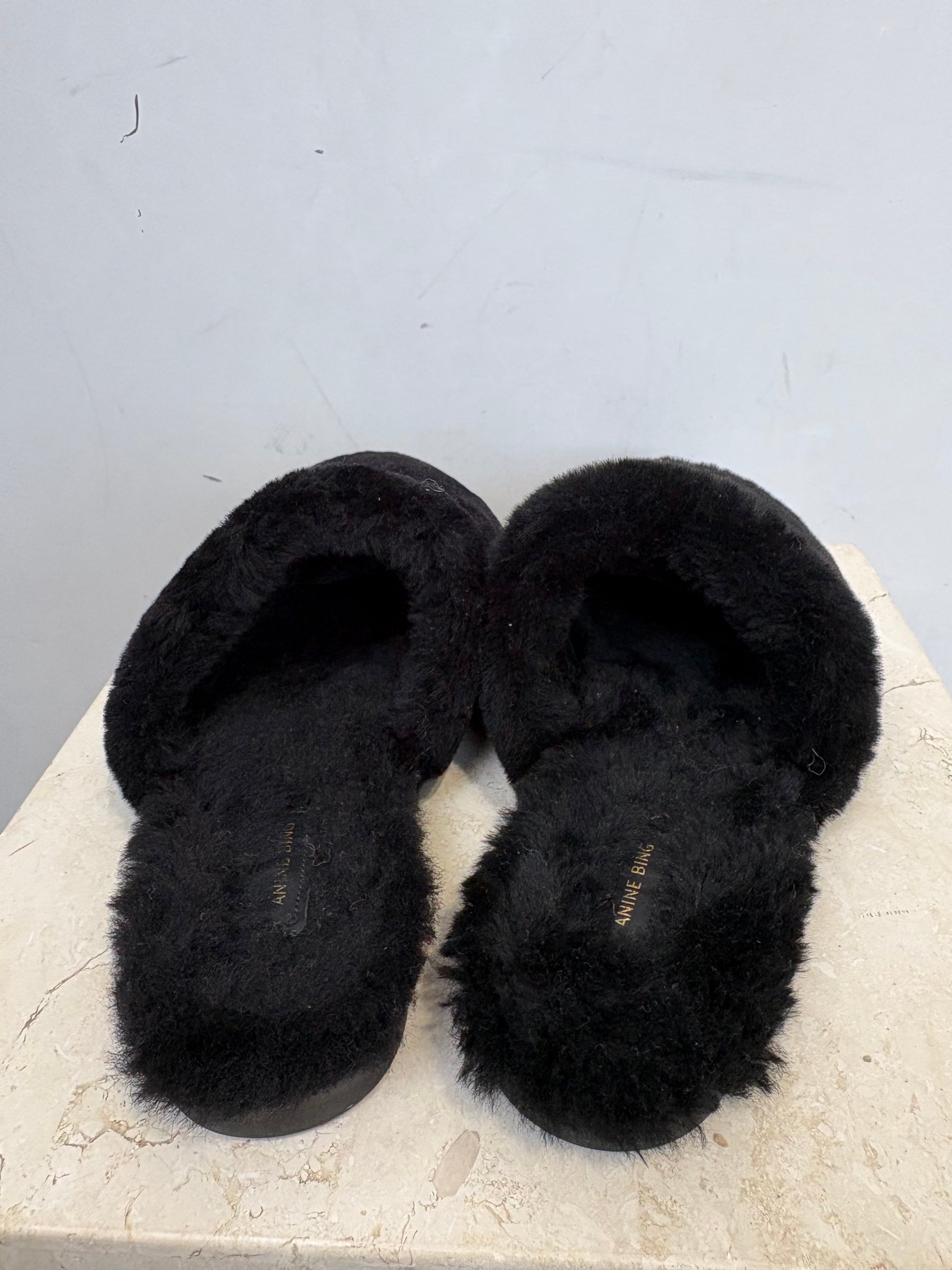Anine Bing Black Shearling Link Slipper Mule, 41