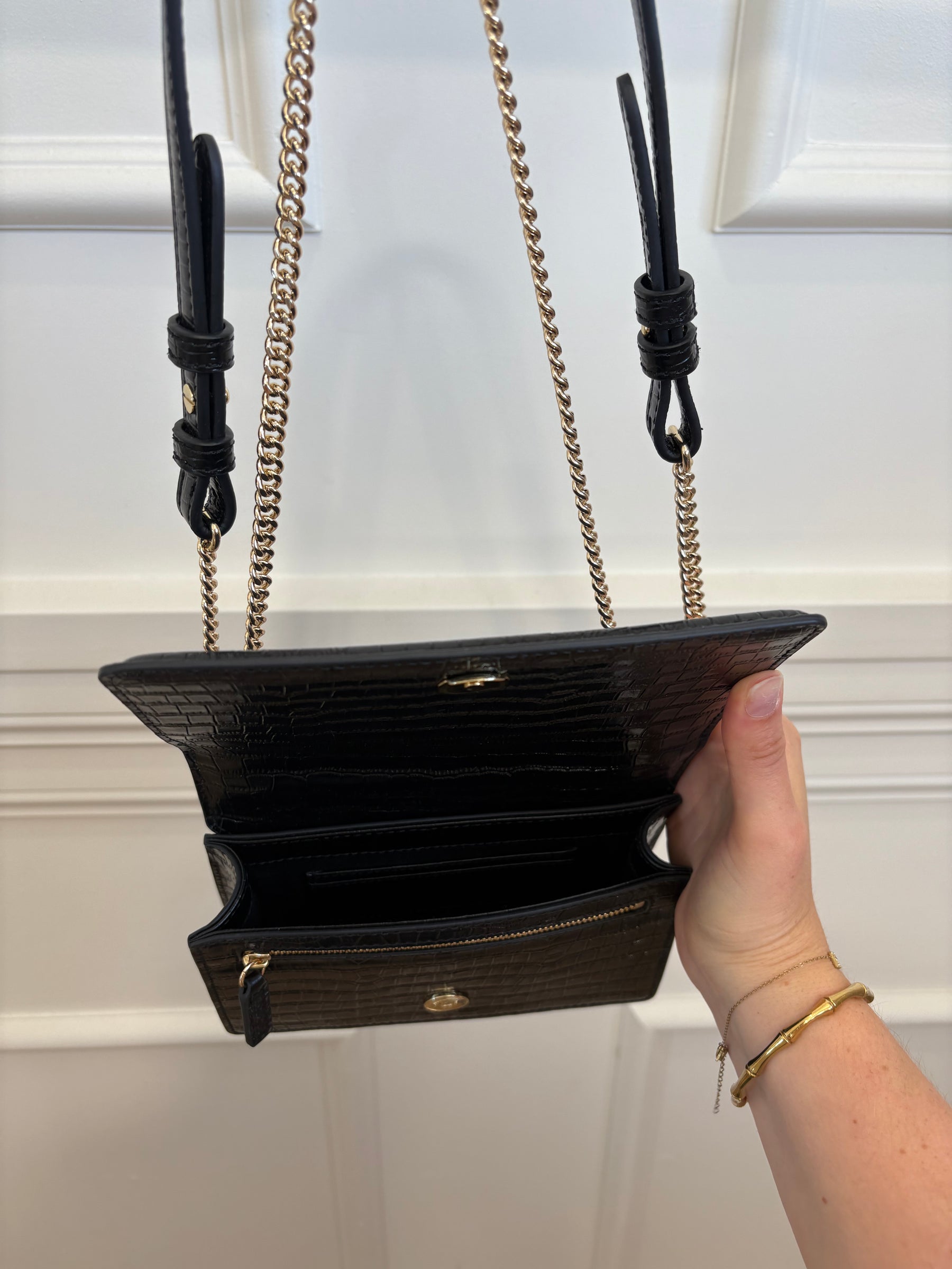 Oroton Black Croc Embossed Small Shoulder Bag