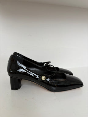 Dior Black Patent Leather Pearl Mary Jane's, 38