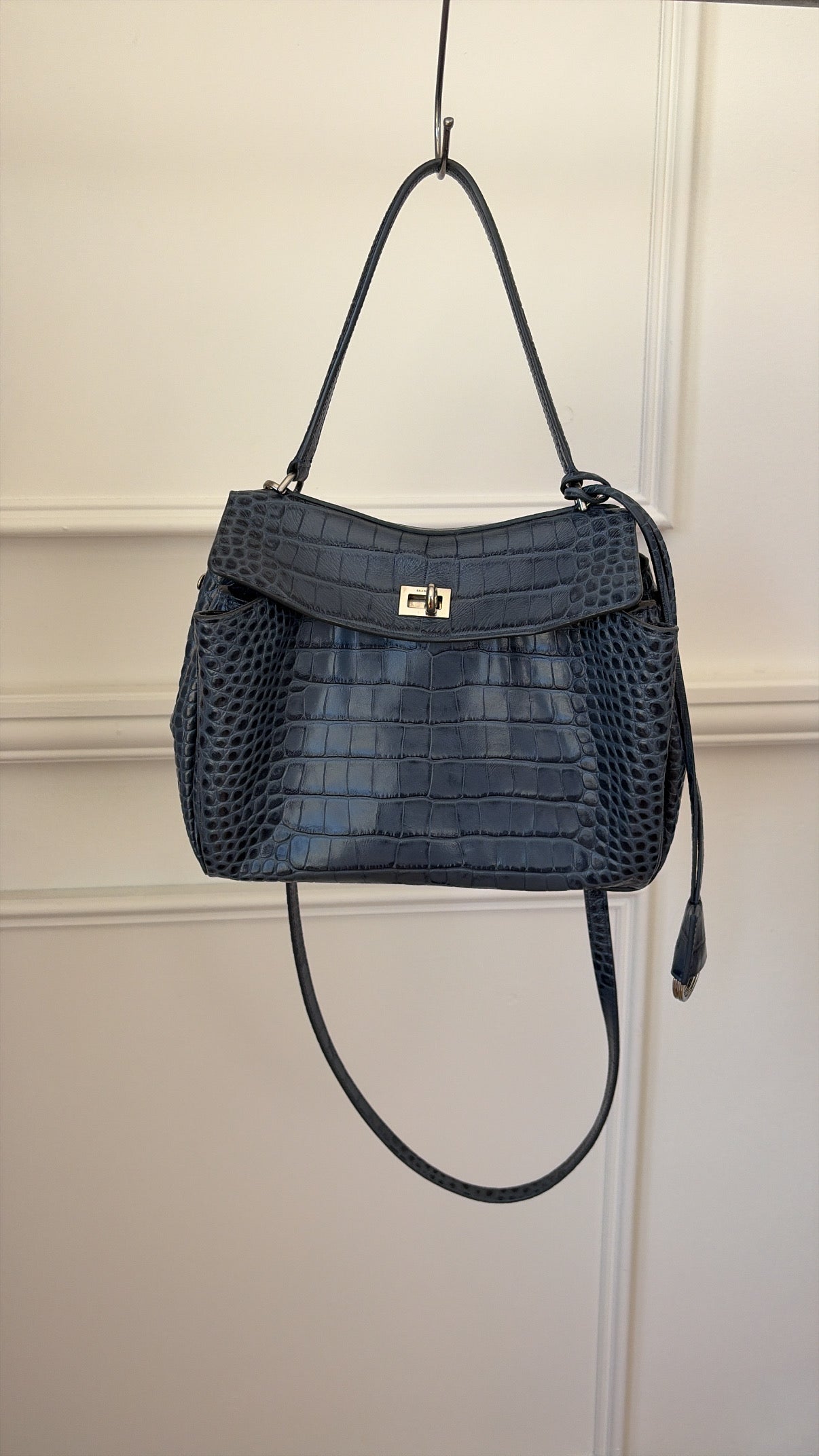 Balenciaga Denim Blue Croc Embossed Small Rodeo Bag