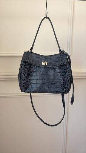 Balenciaga Denim Blue Croc Embossed Small Rodeo Bag
