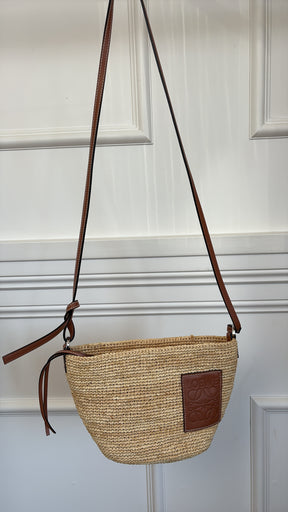Loewe Raffia and Tan Leather Slit Pochette Crossbody Bag