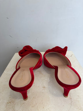 Gianvito Rossi 55 Bow Details Velvet Mules In Red, 39.5