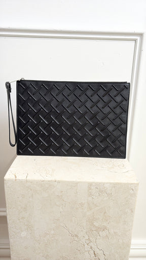 Bottega Veneta Black embossed Leather Wristlet Pouch