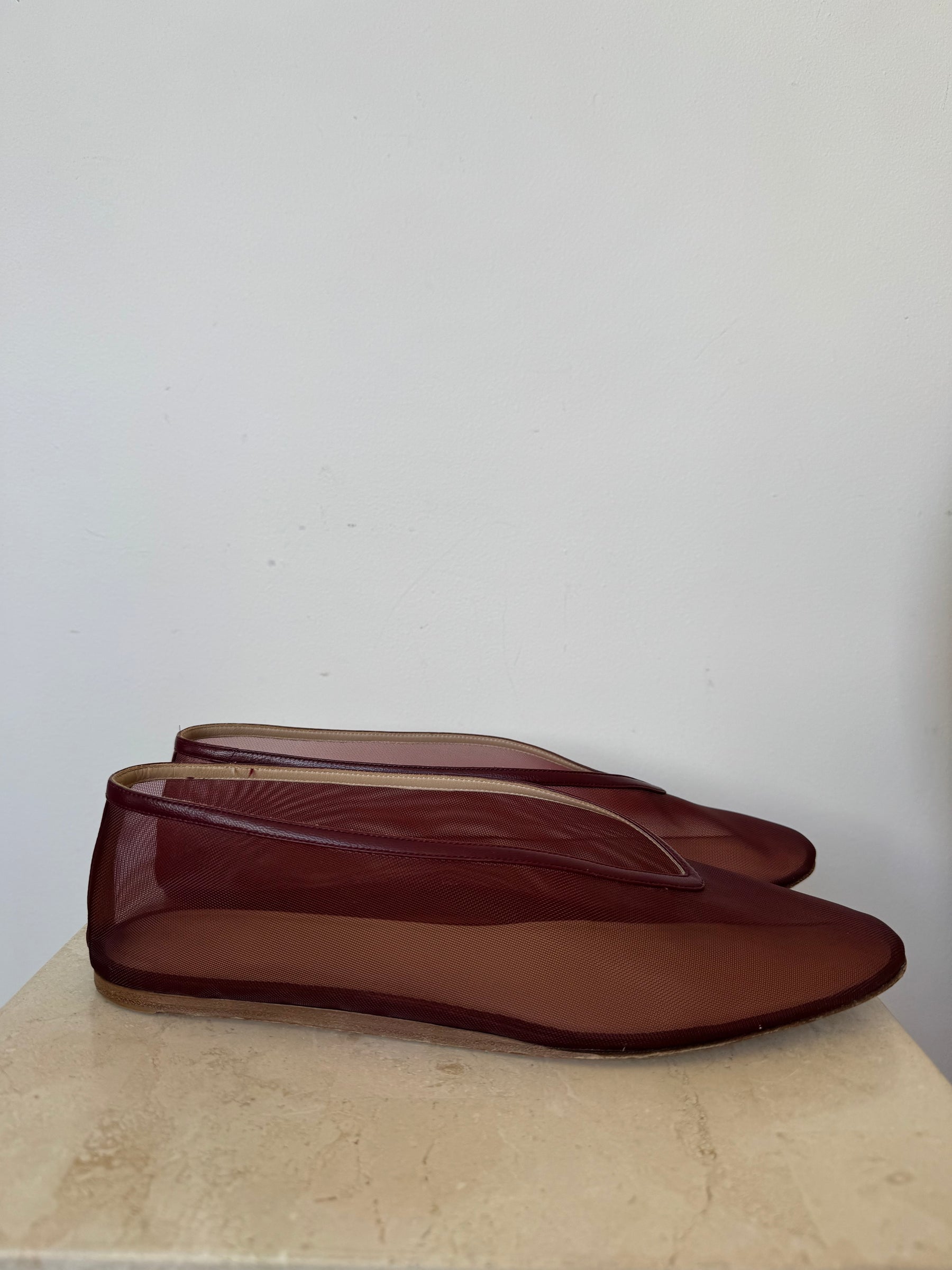Le Monde Beryl Mesh Ballet Flats in Burgundy, 41.5
