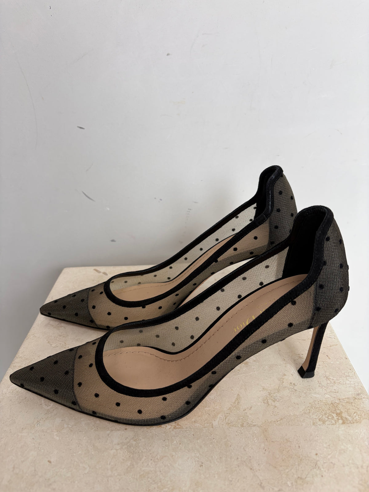 Dior Black Mesh Spotted Pointed Pump, 38.5 D