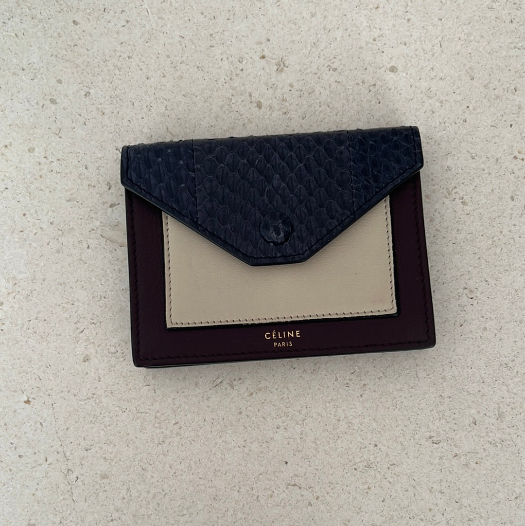 Céline Python Envelope Purse in Maroon and Navy