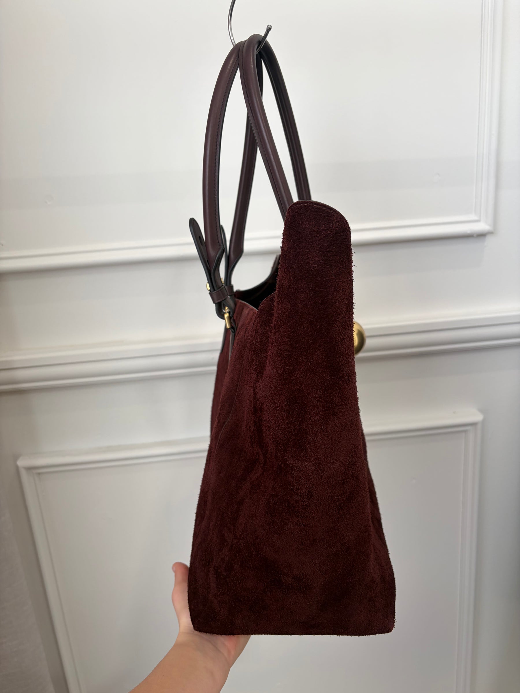Burberry Brown Suede Medium Shield Tote Bag