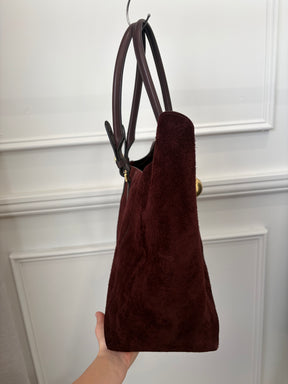 Burberry Brown Suede Medium Shield Tote Bag