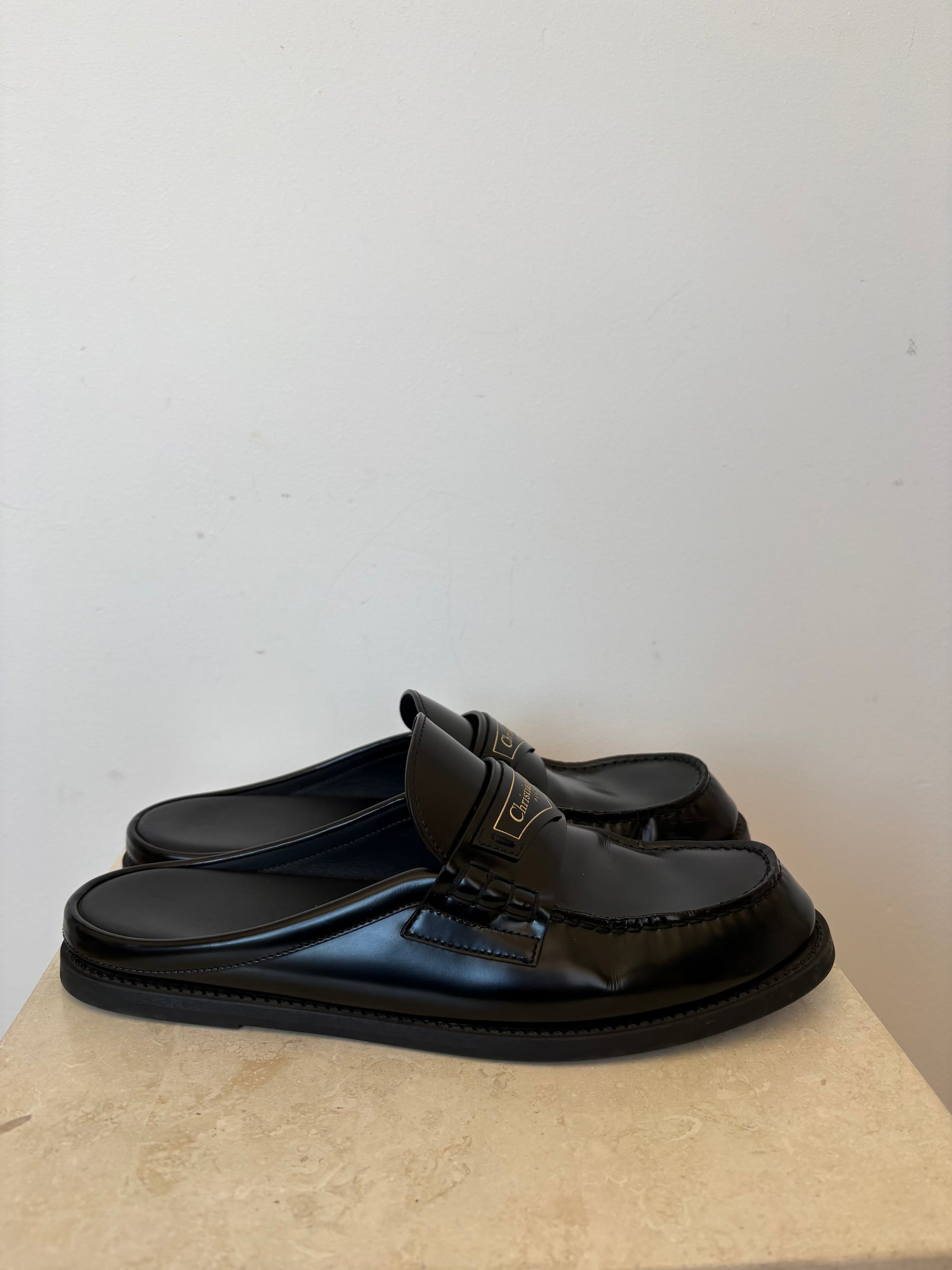 Dior Black Leather Backless "Boy"  Mule Loafer, 39 D