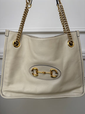 Gucci Cream Leather Horsebit 1995 Medium Chain Tote