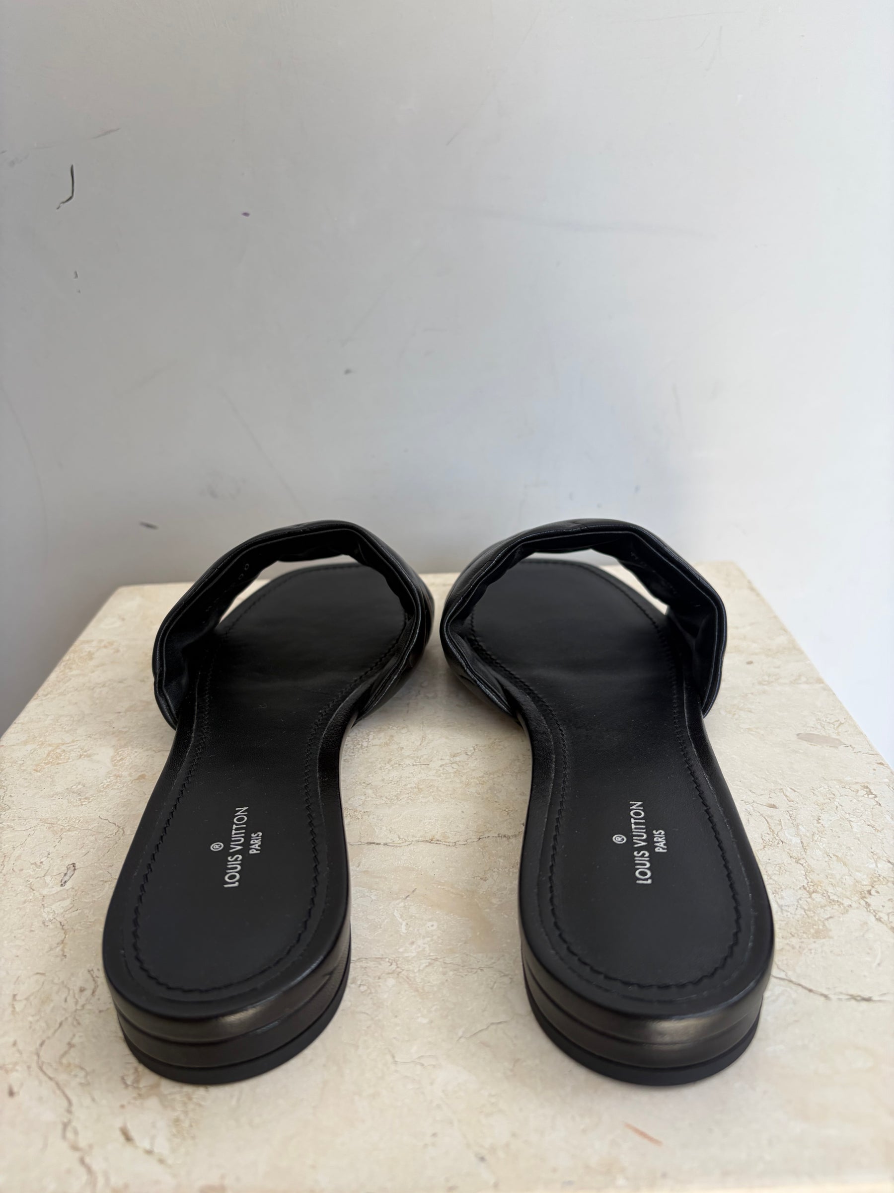 Louis Vuitton Black Embossed Leather Revival Mule, 40