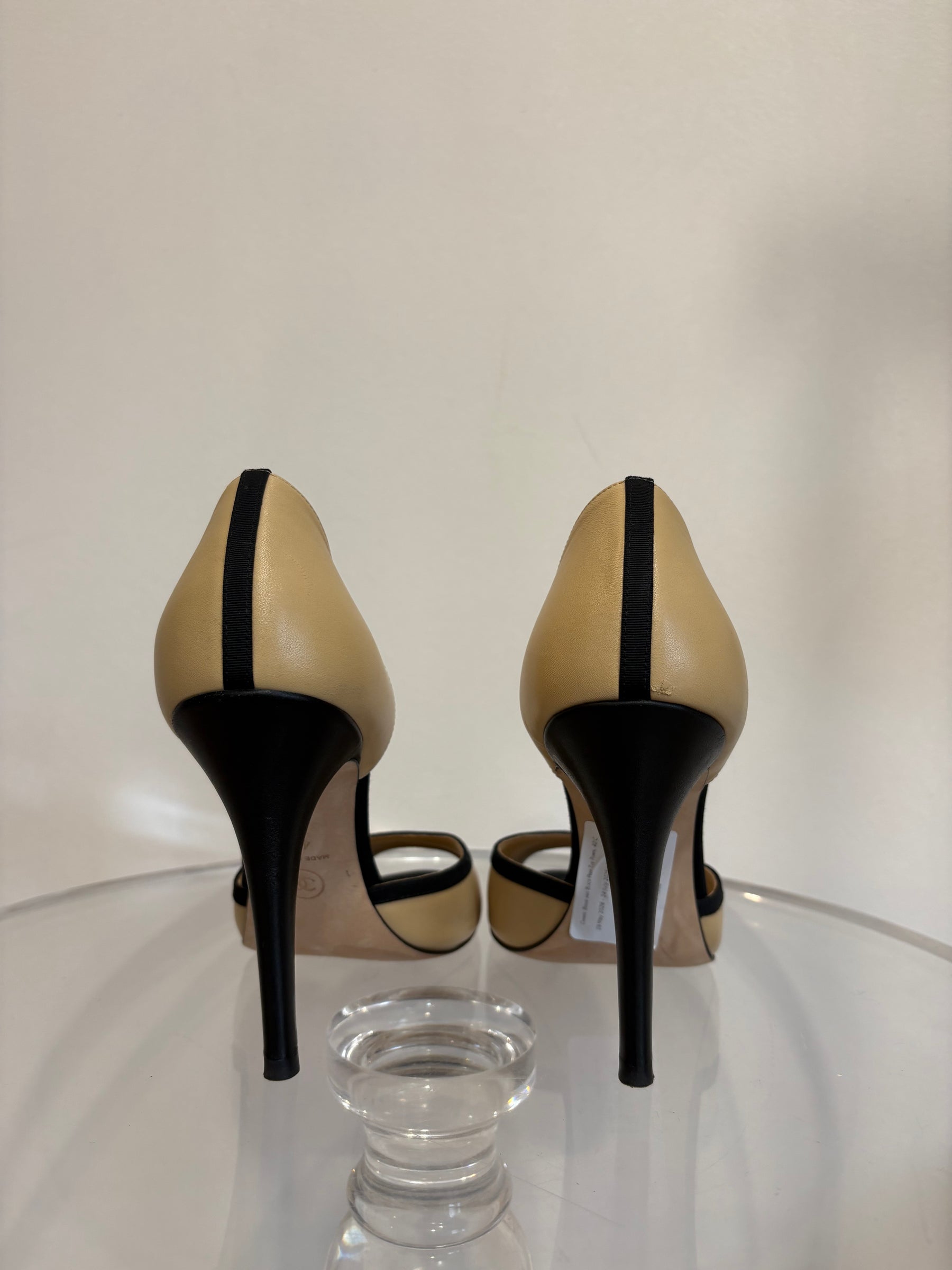 Chanel Beige and Black Peep Toe Pumps, 40 C