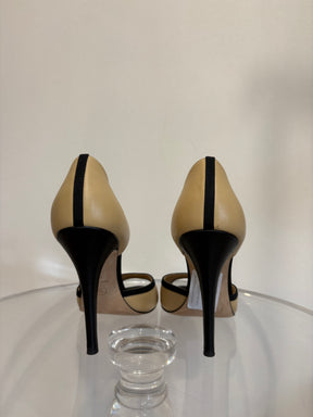 Chanel Beige and Black Peep Toe Pumps, 40 C