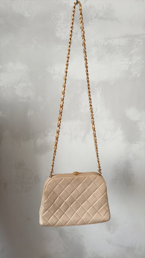 Chanel Beige Lambskin Leather Kisslock Dome Shoulder Bag
